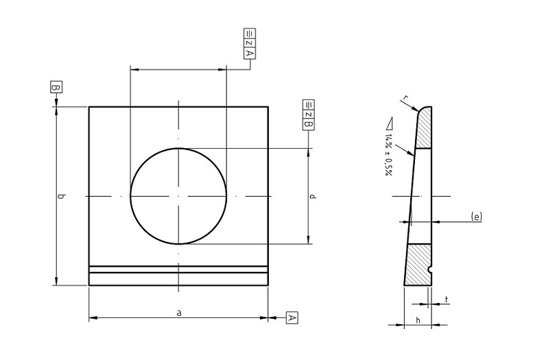 DIN435 square taper washers I sections drawing