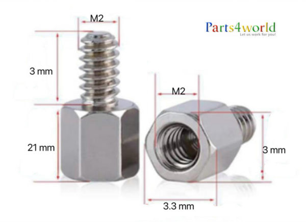 M2x21-3 mm male-female hex standoff spacers & threaded connectors