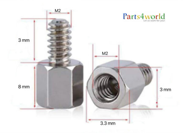 M2x8+3 mm male-female hex standoff spacers